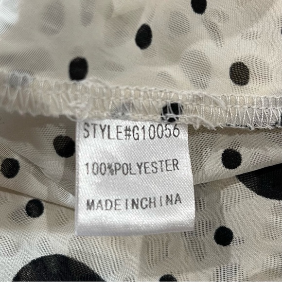 Jodifl Women’s Size L Polka Dot Cap Sleeve Blouse Button Up Black Cream Work - Picture 7 of 8